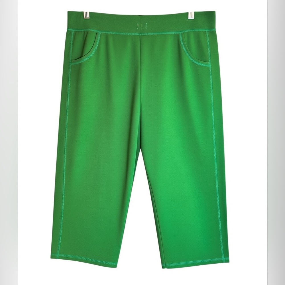 Just My Size Green Capri Sweatpants 2X Lounge Pockets Pull On Culottes